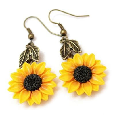 Yaoping Women Elegant Simulate Pearl Daisy Sunflower Drop Earrings Handmade Resin Sun Flower Earrings
