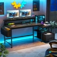 thumbnail image 3 of JJUN 57" Computer Desk with Drawers and Printer Space,Office Desk with Power Outlets,Home Office Desks with File Drawers Cabinet,Study Writing and Gaming Desk with Shelves Monitor Stand,Black, 3 of 18