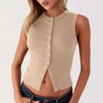 thumbnail image 2 of Womens Going Out Tank Top Ribbed Button Down Sleeveless Vest Crop Spring Beach Vacation Summer Tops Khaki XXL(XXL), 2 of 8