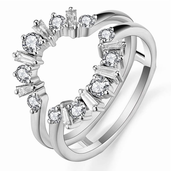 Round & Baguette Cut Diamond Ring Guard in 925 Sterling Silver- Wedding Ring Jacket- Engagement Ring Wrap- Elegant Ring Guard- Handmade Jewelry