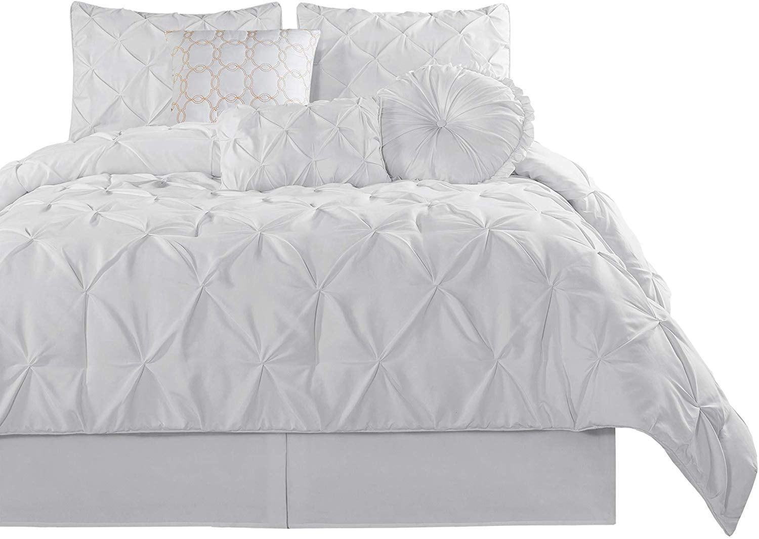 Chezmoi Collection 7-Piece White Pinch Pleat Pintuck Style Comforter Set 