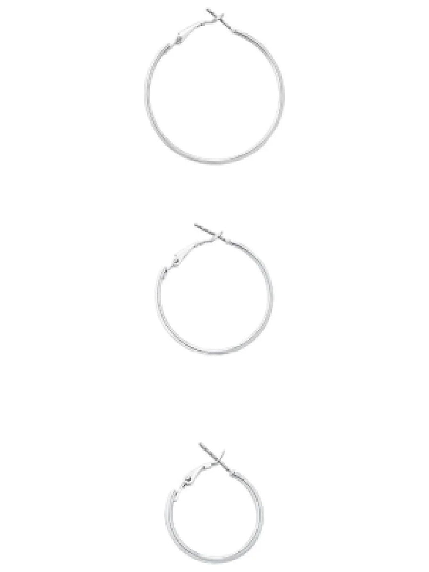 Time and Tru Women's Silver Tone Graduated Wire Hoop Earring Set, 6-Piece