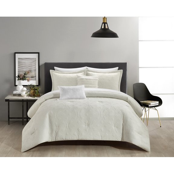 NY&C Home Artista 5-Piece Geometric Cotton Comforter Set, King, Beige
