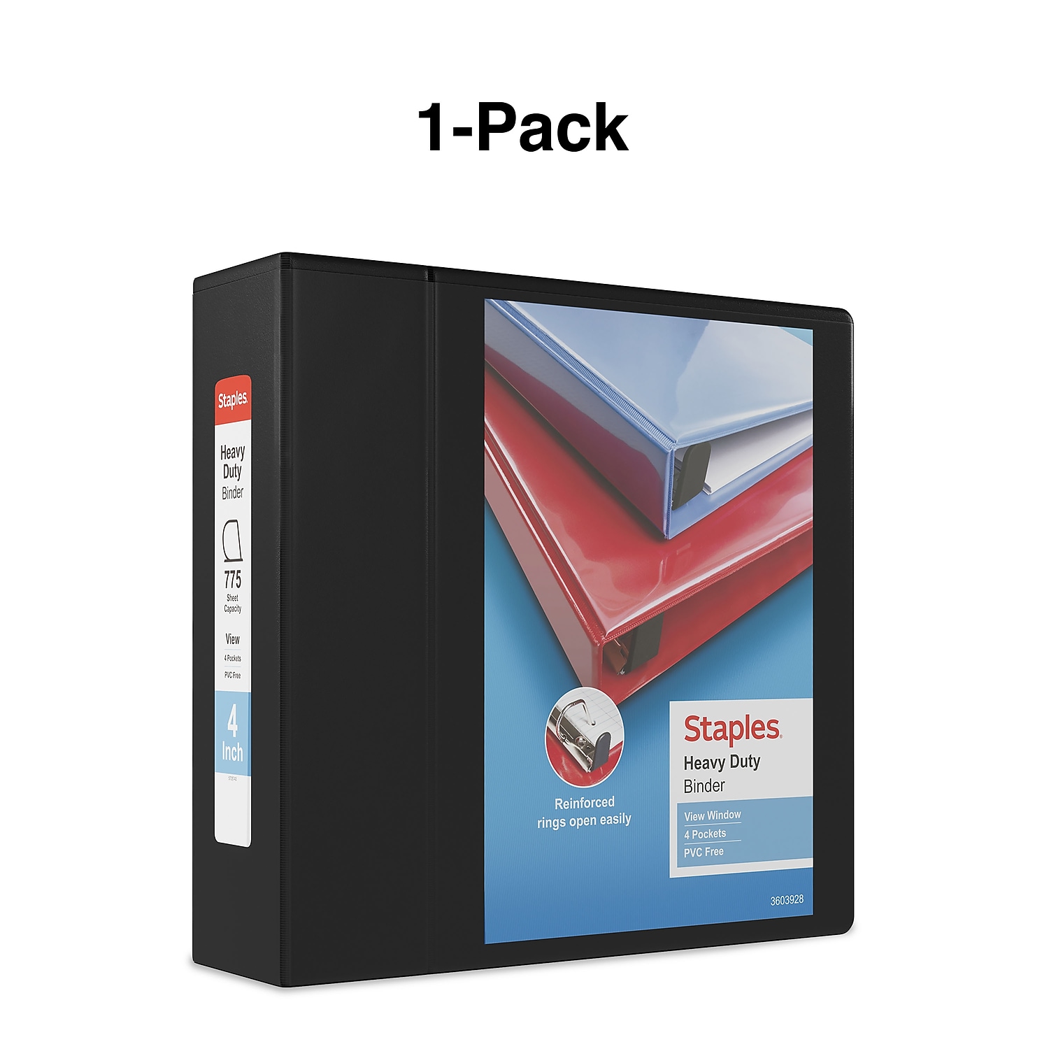 Staples Heavy Duty 4" 3-Ring View Binder Black (24695) 82664