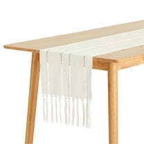 Unique Bargains Fringe Table Runner Hollow Out Table Flags for Daily Decoration Beige 13"x72"