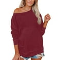 thumbnail image 2 of Hauts pour Femmes T-Shirts Dames Liquidation Blouses d'Été Mode Grande Taille Uni Col Rond Ample Manches Longues Rouge m, 2 of 6