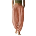 thumbnail image 3 of Cotton Linen Joggers for Women Ihhxva Casual with Pockets Elastic Waist Stretch Drawstring Pants Loose Fit Straight Leg Summer Lounge Tapered S-2XL, 3 of 6