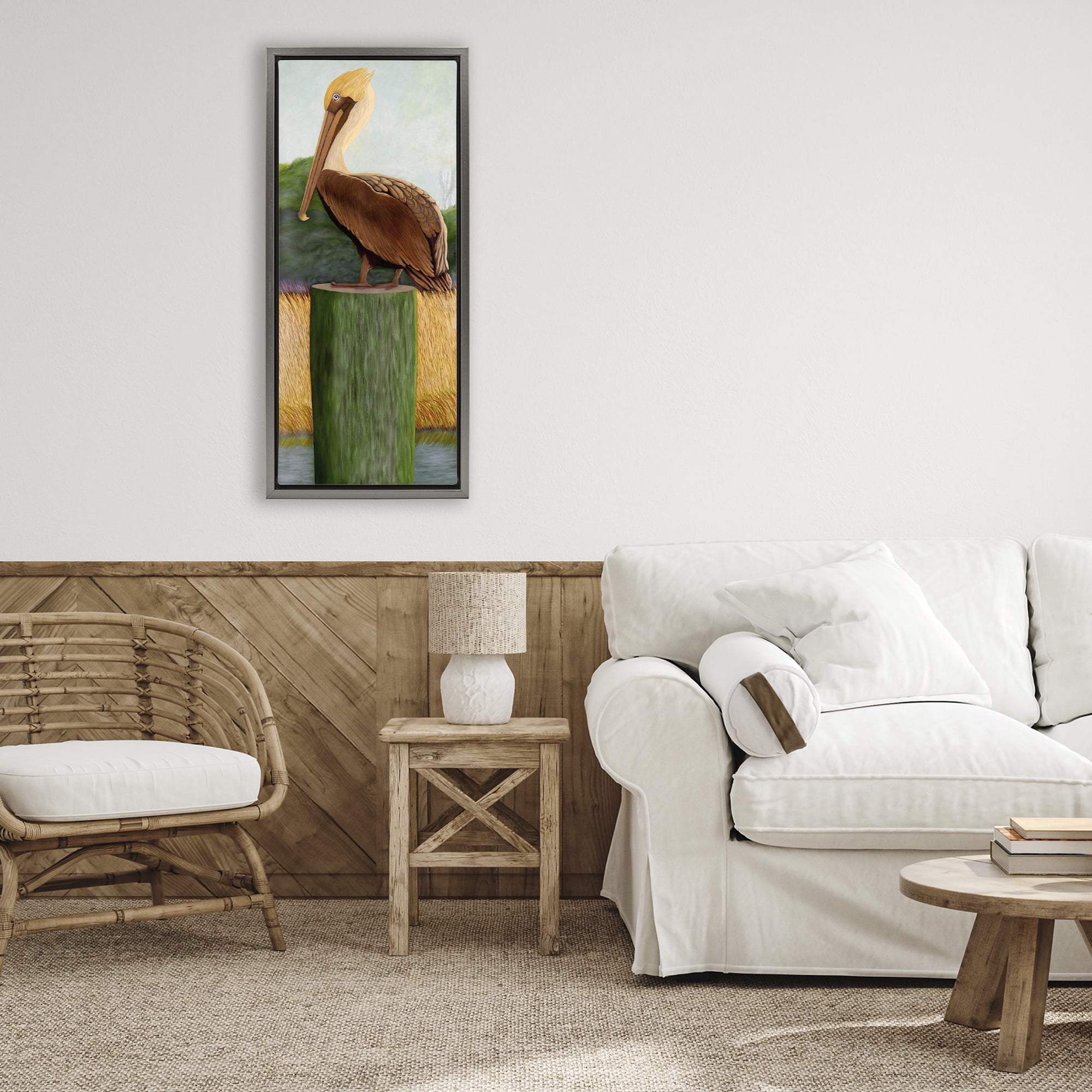 Stupell Industries Blue Eyed Pelican Gray Framed Floater Canvas Wall Art, design by Barbara Fallenbaum