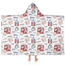 Vintage Baseball Elements Pattern Hooded Bath Towel，60"x35" for Ages 3 To 12 Kids, Quick Dry Lightweight Soft Microfiber Hood Beach Towel Cover Up for Kids