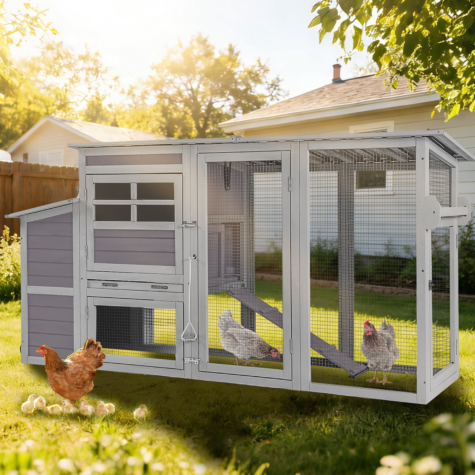 Aivituvin 78.4' Large Chicken Coop with Run & Nesting Box, Wood Poultry Cage Hen House with Slide Tray for 3-5 Chickens