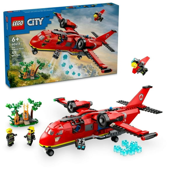 LEGO City Fire Rescue Plane Toy for Kids and Fans of Firefighter Toys, Fun Birthday Gift Idea for Boys and Girls Ages 6+ who Love Airplane Toys and Imaginative Play, Includes 3 Minifigures, 60413, Includes 478 Pieces, Ages 6+
