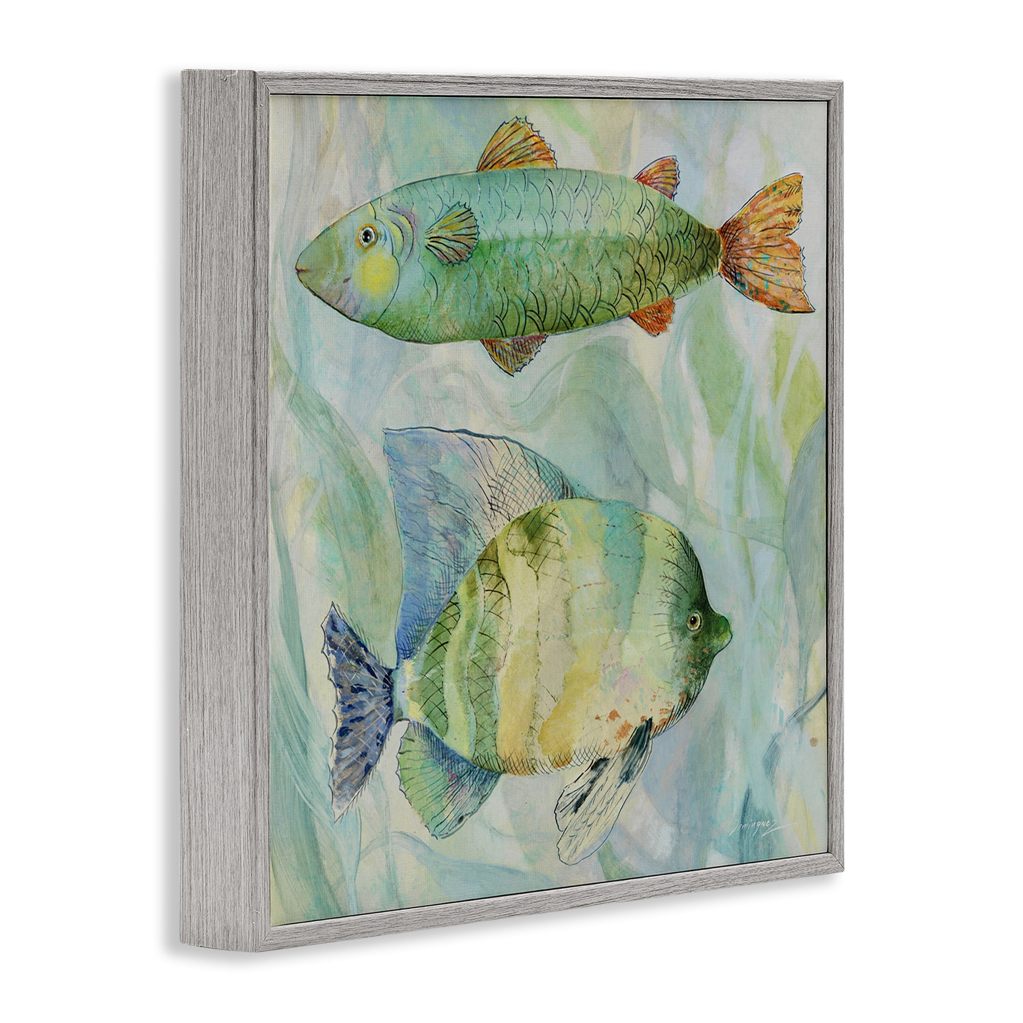 Stupell Industries Sweet Fish Duo Watercolor Gray Framed Giclee Art, design by Lorenzo Collective
