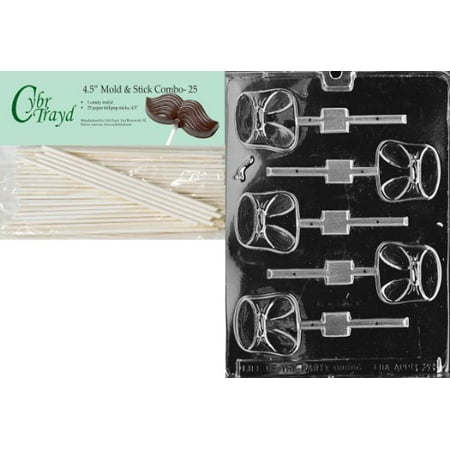 Diaper Lollipop - Cybrtrayd 45St25-B026 Diaper Lolly Baby Chocolate Candy Mold with 25-Pack 4.5-Inch Lollipop Sticks