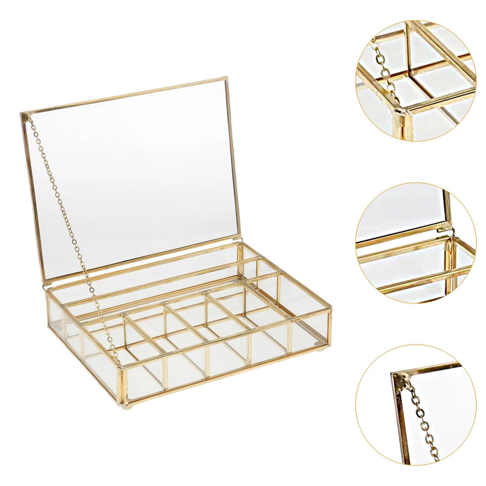 QccHieUs Glass Jewelry Box Jewelry Organizer Decor Protective Clear Trinket Organizer for Large