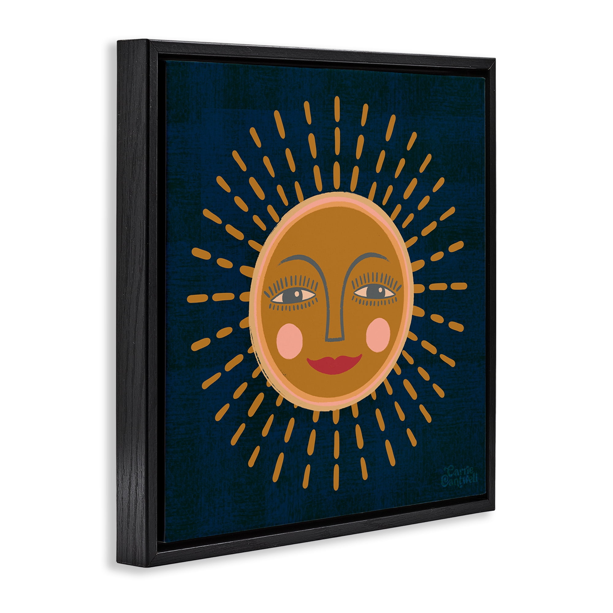 Stupell Industries Boho Smile Sun Landscape & Nature Painting Black Floater Framed Canvas Art Print Wall Art, 18 x 18