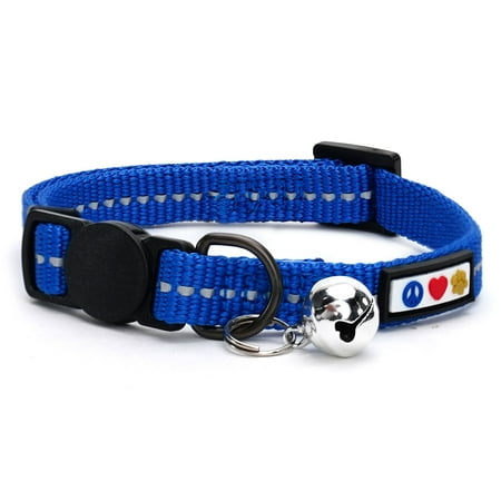 Pawtitas Recycled Cat Collar with Reflective Stitched and Safety Buckle Removable Bell Reflective Cat Breakaway Collar - Blue Cat Collar.
