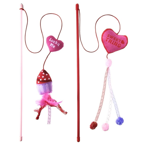 Vibrant Life Valentine's Day Heart Teaser Wands with Catnip Cat Toys, Multicolor, 18", 2 Count
