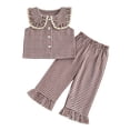 thumbnail image 3 of Gbsyewxs Girls Outfits Set 2 Piece Crew Neck Sleeveless Plaid Print Tops And Pants Set Comfortable Summer Baby Girl Clothes Size 12-18 Months Brown, 3 of 5