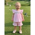 thumbnail image 6 of BemeyourBBs Toddler Baby Girls Golf Outfit Little Baby Girls Summer Clothes Cute Golf Cart Embroidery Flying Sleeve Plaid Smocked Shirt Tops with Shorts 2Pcs Set, 6 of 9