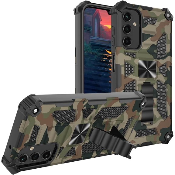 Camouflage Case for Samsung Galaxy A14 5G with Magnetic Kickstand, Built-in 360° Rotate Ring Stand Magnetic Car Mount Phone Cover Case for Samsung Galaxy A14 4G/5G MC Army Green