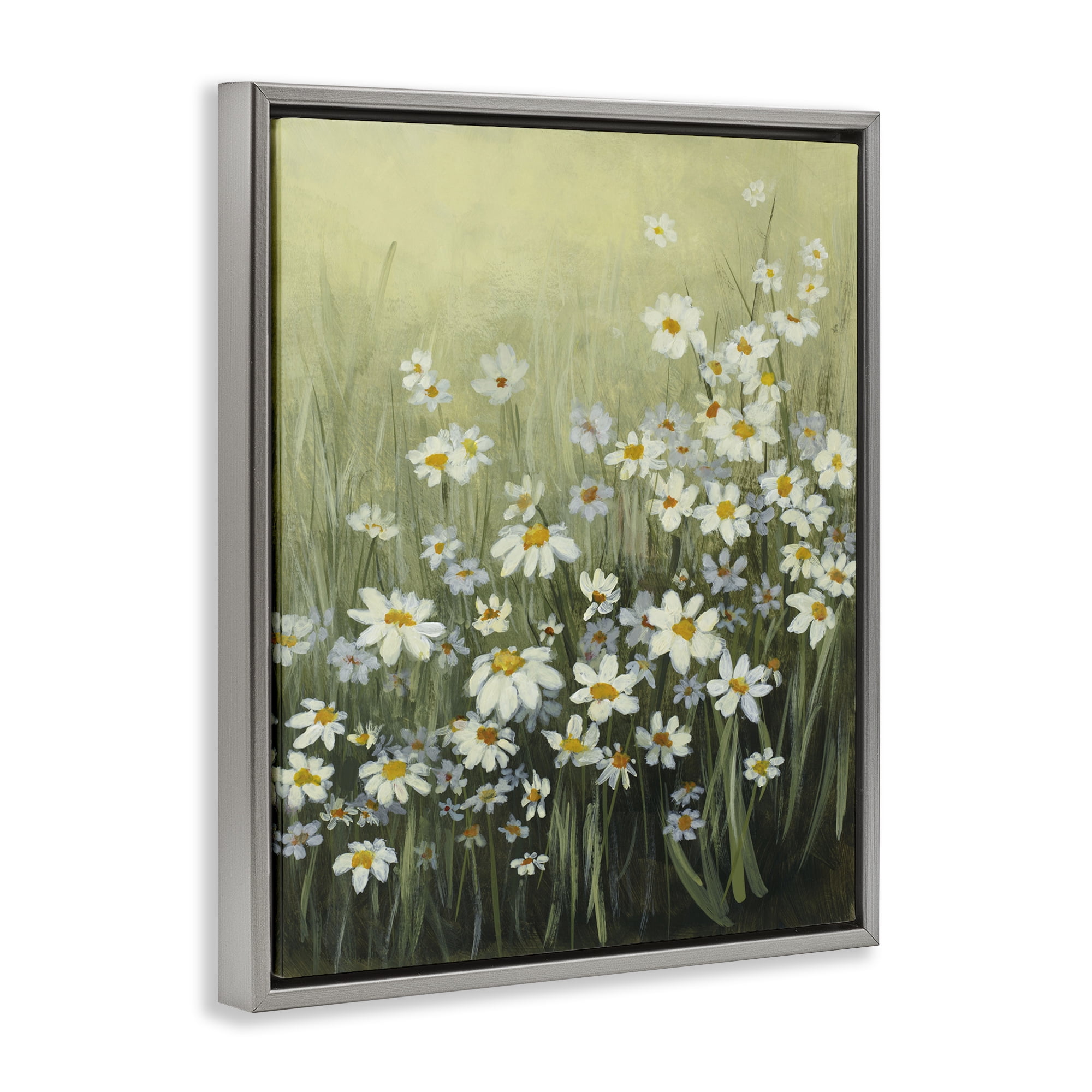 Stupell Industries Daisy Field Garden Plants & Flowers Painting Gray Floater Framed Canvas Art Print Wall Art, 17 x 21