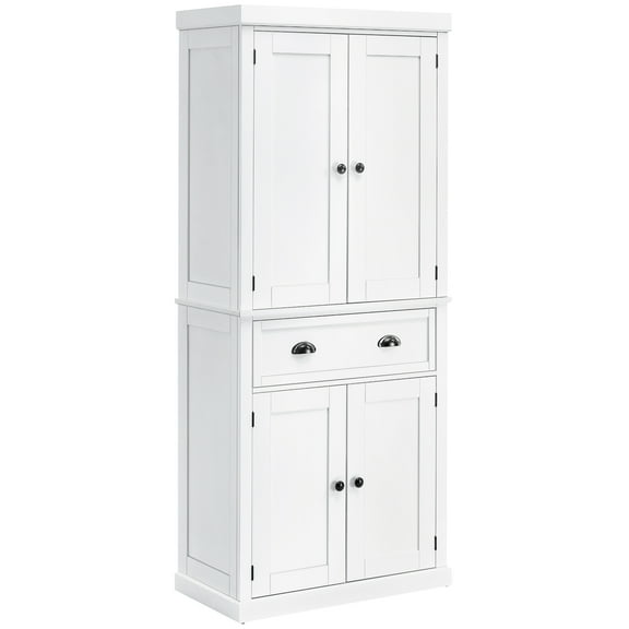 HOMCOM 72" Freestanding Kitchen Pantry Cabinet, Tall Storage Cabinet with 2 Door Cupboards, Drawer and Adjustable Shelves, White