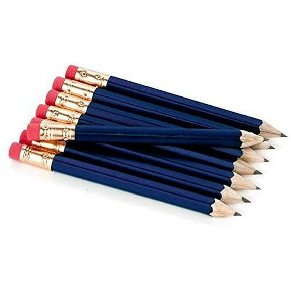 Golf Pencils with Eraser - Half, Classroom, Pew, Short, Mini, Small, Non Toxic - Hexagon, Sharpened, 2 Pencil, Color - Royal Blue, Pkg of 36 Pocket Pencils