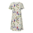 thumbnail image 4 of IROINNID Dress for Women 2023 Casual Dress Summer Round Neck Short Sleeve Folding Printed Dresses Fit&Flare Dress,Beige, 4 of 5