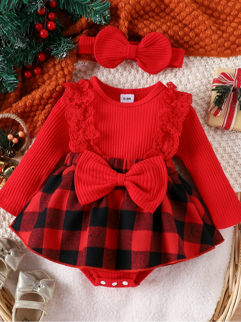 GXFC Infant Girls Christmas Dress Clothes 6M 9M 12M Newborn Girls Long  Sleeve Plaid Print Rompers A-line Dress with Headband Set Christmas  Holiday-themed Clothing for Baby Girls - Walmart.com