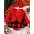 thumbnail image 2 of xiaxaixu Bébé Bébé Filles Noël Robe à Carreaux Patchwork Imprimé Manches Longues Col Rond Dentelle Combinaison + Bandeau, 2 of 9