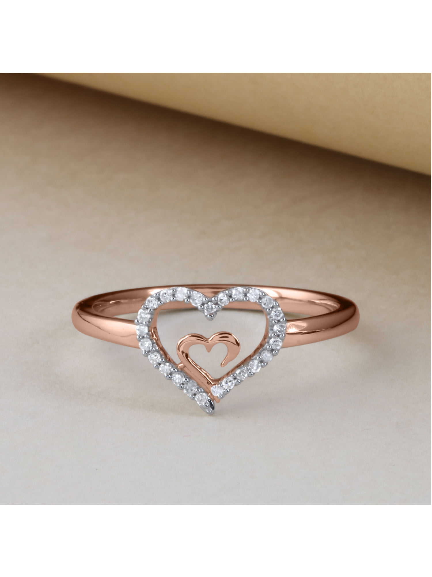 1/10Cttw Diamond 10k Rose Gold Heart in Heart Fashion Ring