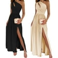 thumbnail image 2 of Aellinatey Women Sleeveless One Shoulder High Waist Solid Color Long Dress Evening Gown, 2 of 15