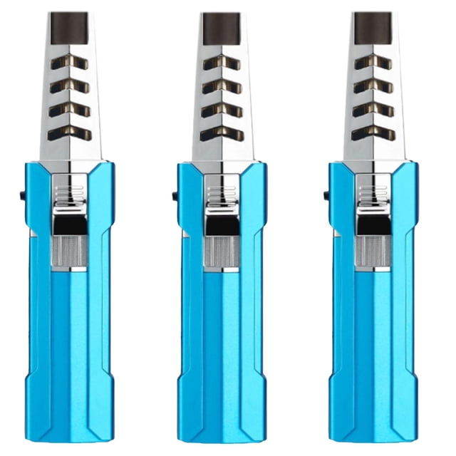 Encendedor Compacto Parrilla LighterProBlue 3 Pzas Azul/Plata Recargable Metal Gas Butano.