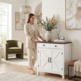 thumbnail image 2 of Homy Casa 30 Inch Modern Farmhouse Storage Cabinet with Drawer and Shelf, 2-Door Accent Cabinet, Wooden Top Sideboard for Living Room, Bedroom, or Hallway, White, 2 of 9