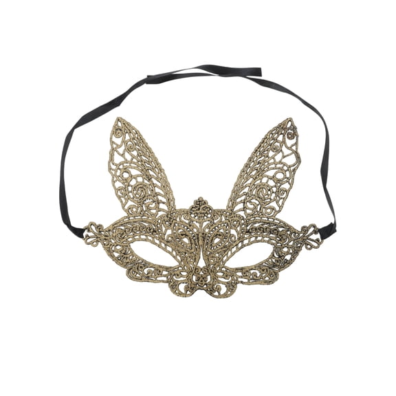 Unique Bargains Halloween Christmas 1 Pc Lace Long-Ear Bunny Half Face Party Mask for Masquerade Party Gold Tone Lace