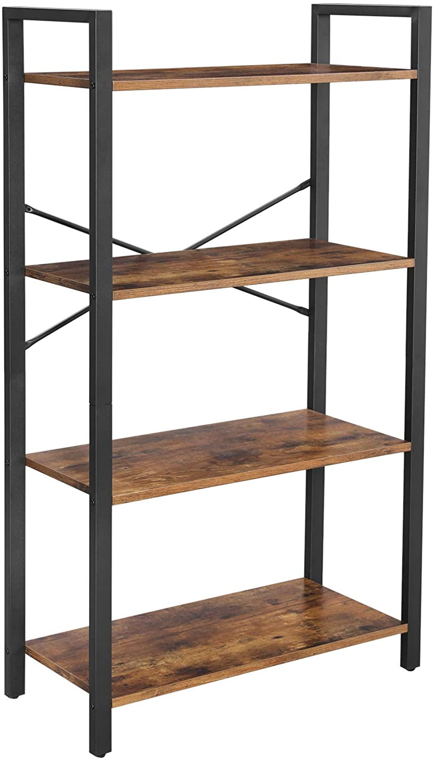 Easy Assembly Rustic Dark Brown ULLS88BF VASAGLE Industrial Folding Bookshelf with Metal Frame Multifunctional Shelving Unit 4-Tier Bookcase 