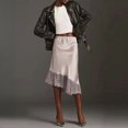 thumbnail image 4 of Women Lace Trim Satin Long Skirt Silk Lace Skirt Elegant Flowy A Line Midi Underskirt White M, 4 of 9