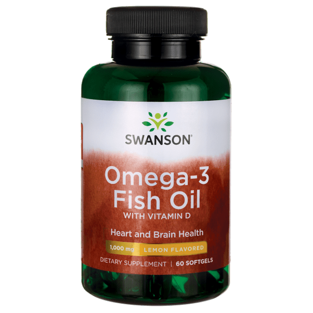 Swanson Omega3 Fish Oil with Vitamin D Lemon Flavored 1,000 mg 60 Softgels.