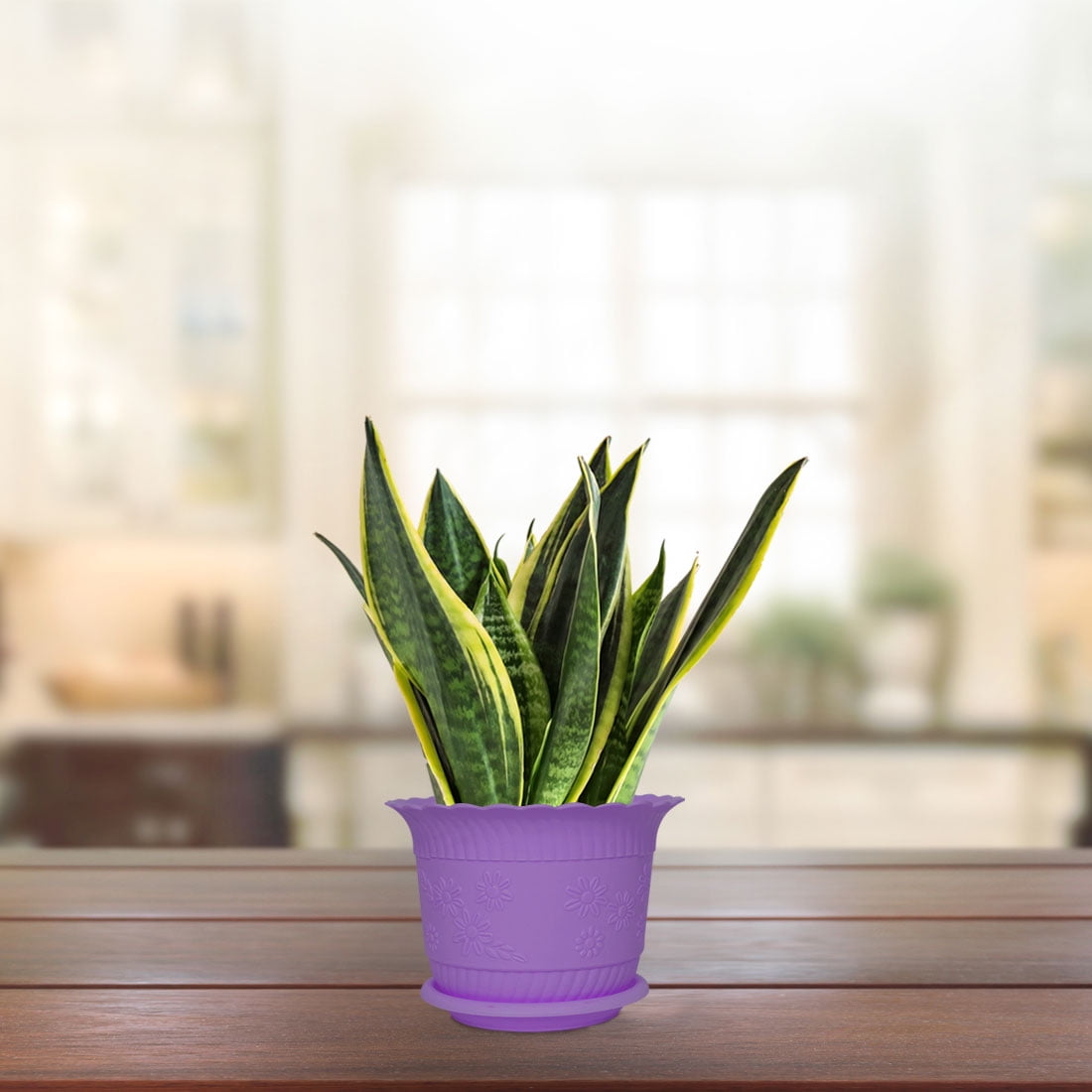 Unique Bargains Home Office Plastic Garden Table Decor Flower Plant Pot Planter Container Holder Purple
