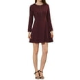 thumbnail image 2 of INSPIRE CHIC Women's Vintage Plaid Zip up Long Sleeve Fit and Flare Mini Dress XS Burgundy-Solid, 2 of 6