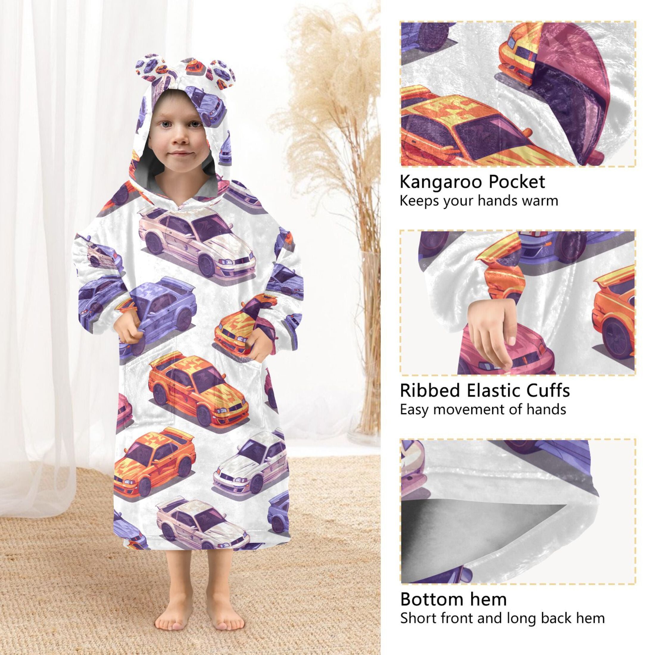 joogoo Blanket Hoodie for Cool Cars Oversize Sweatshirt 3-14 YR L