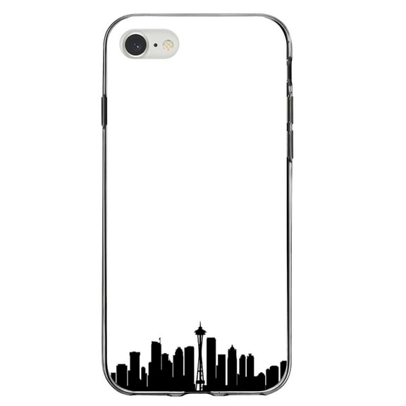 DistinctInk Clear Shockproof Hybrid Case for iPhone 7 8 SE (2020 Model) 4.7" Screen TPU Bumper Acrylic Back Tempered Glass Screen Protector - Seattle Skyline Silhouette - Show Your Love of Seattle