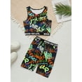 thumbnail image 4 of Chic Luminous Letter Print Girls 2-Piece Set, Tank Top + Biker Shorts Set Summer Clothes, Gift, For Outdoor Casual Activities, 4 of 8