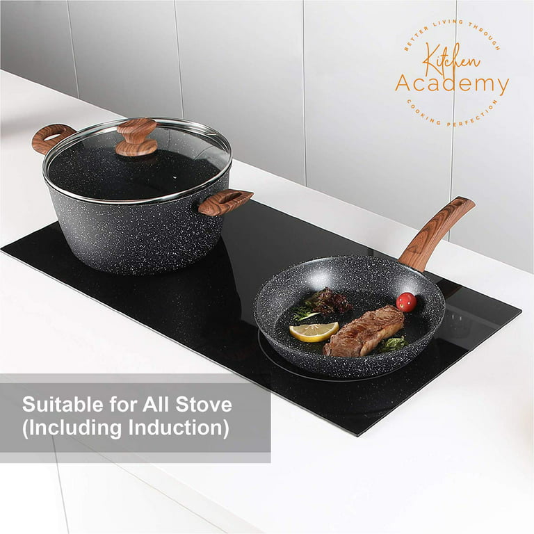 Kitchen Academy Induction Cookware Sets - 12 Piece Cooking Pan Set, Granite  Nonstick Pots and Pans Set
