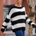 thumbnail image 2 of UJNDER Casual Loose Fit Crew Neck Sweater for Women Fringed Striped Design Pullover Black S, 2 of 5