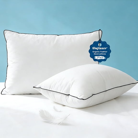 Dafinner Hypoallergenic 3âChamber Goose Feather Down Core Bed Pillows, Queen Size Set of 2, With Microfiber Surround, Soft-Medium Support For All Sleepers (20x30, White)