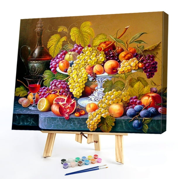 Kit De Pintura Por Números De Fruta Con Marco De Madera – Lienzo Sin Arrugas De 30x40 Cm, Incluye Pinturas Acrílicas Y Pinceles, Actividad Artística Y Decorativa Para Adultos Y Niños