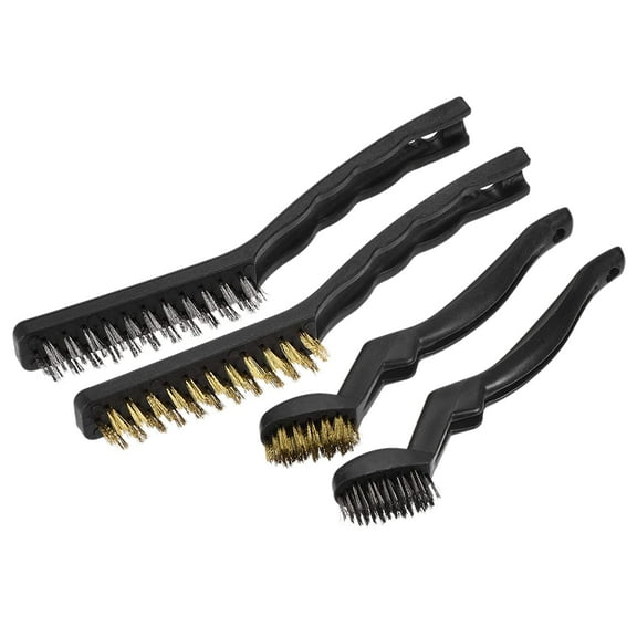 Scratch Brushes Stainless Steel & Brass Wire Brush Set Curved Handle for Cleaning Metal, Small Parts, Paint, Rust, 3D Print Nozzle, 4 Pack