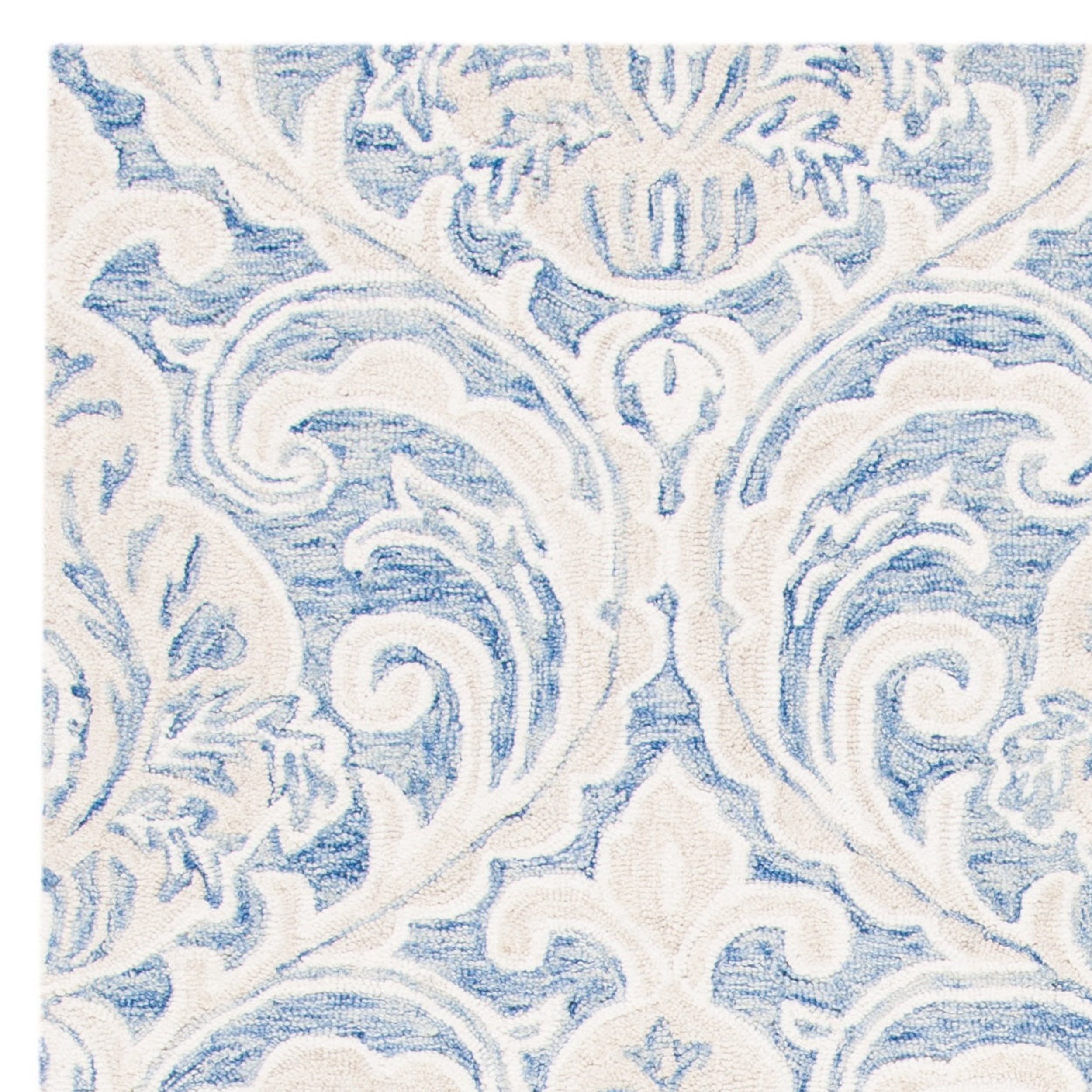 SAFAVIEH Micro-Loop Cornelius Floral Ogee Wool Area Rug, Blue/Ivory, 5' x 8'