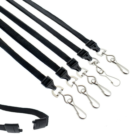 25 Pack - Premium Breakaway Lanyards for ID Badges - Metal Swivel J Hook - 3/8” Wide | 36 Inch Length | Flat Woven by Specialist ID (Black)